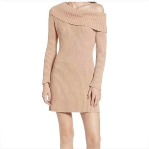 Somedays Lovin Tan Long Sleeve Off Shoulder Bodycon Sweater Dress NWT Size XS